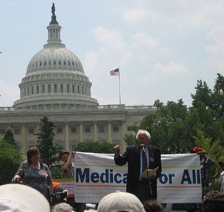 Senator Bernie Sanders addresses a single payer rally.