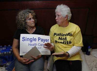  photo Harriette Seiler, at right, with Nan Goheen at the 2009 sit in at Humana