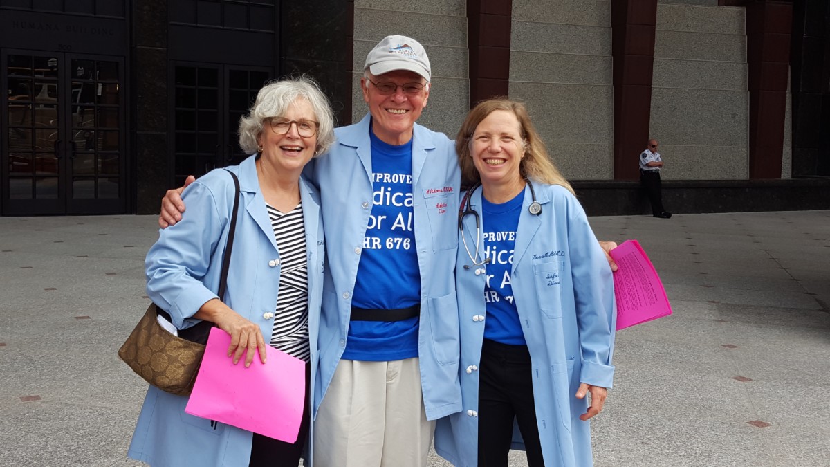 Dr Carol Paris, Dr. Garrett Adams, and Dr. Margaret Flowers at the Humana demonstration.